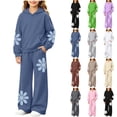 thumbnail image 1 of Hvogkswy Boys Girls Sweatsuit Floral Print Kids Sweat Suits Long Sleeve Hooded Sweatshirt & Wide Leg Sweatpant Fall Fashion Tracksuits, 1 of 7