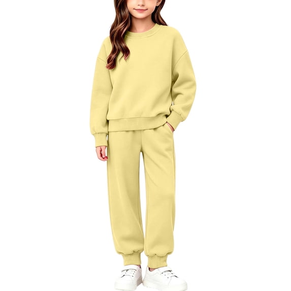 Hvogkswy Boys Girls Sweatsuit Solid Kids Sweat Suits Long Sleeve Crewneck Pullover Sweatshirt & Jogging Pant Fall Fashion Tracksuits