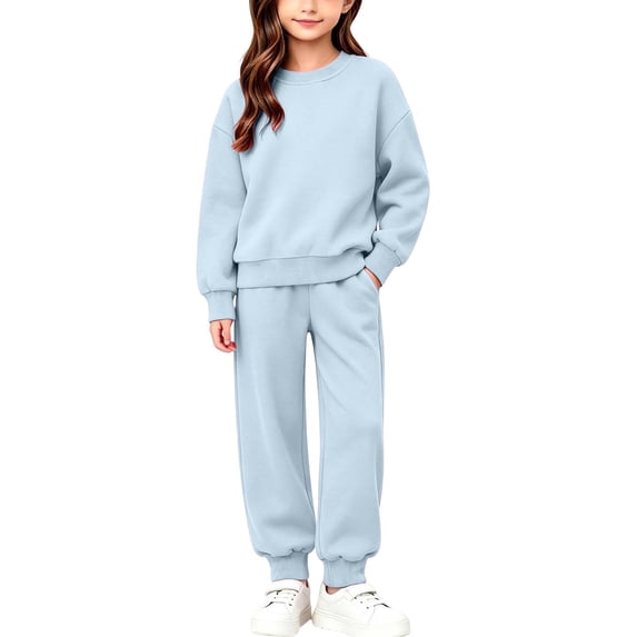 Hvogkswy Boys Girls Sweatsuit Solid Kids Sweat Suits Long Sleeve Crewneck Pullover Sweatshirt & Jogging Pant Fall Fashion Tracksuits