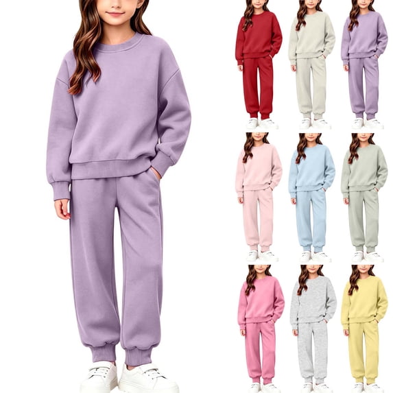 Hvogkswy Boys Girls Sweatsuit Solid Kids Sweat Suits Long Sleeve Crewneck Pullover Sweatshirt & Jogging Pant Fall Fashion Tracksuits