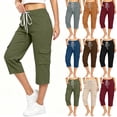thumbnail image 1 of Hvogkswy Cargo Capri Pants for Women Solid Straight Mid-Rise Drawstring Capris Loose Fitted Multi Pockets Summer Outdoor Hiking Pants, 1 of 8