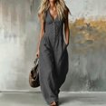 thumbnail image 1 of Hvogkswy Cargo Jumpsuits for Women V-Neck Sleeveless Adjustable Strap Button Front Romper Fashion Comfy Outdoor Hiking Casual Wide Leg Jumpsuit, 1 of 7