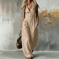 thumbnail image 1 of Hvogkswy Cargo Jumpsuits for Women V-Neck Sleeveless Adjustable Strap Button Front Romper Fashion Comfy Outdoor Hiking Casual Wide Leg Jumpsuit, 1 of 7