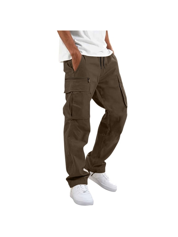 Cargo Pants for Men Elastic Waist Drawstring Cargo Pants Lightweight Travel Casual Outdoor Hiking Pants with Multi Pockets