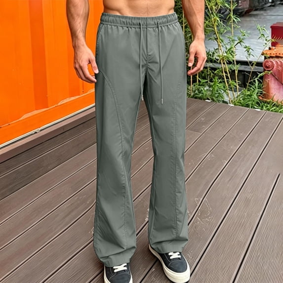 Hvogkswy Cargo Pants for Men Elastic Waist Drawstring Loose Straight Cargo Pants Thin Quick-Drying Casual Hiking Pants