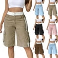 thumbnail image 1 of Hvogkswy Cargo Shorts Women, Elastic Button Zipper Waist Straight Leg Shorts with Multi Pockets Soft Loose Summer Casual Cargo Shorts, 1 of 6