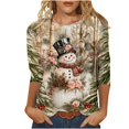 thumbnail image 1 of Hvogkswy Christmas Shirts for Women Oversize Crewneck 3/4 Sleeve T-Shirts Trendy Holiday Print Casual Home Pullover Tops, Gifts for Women, 1 of 5