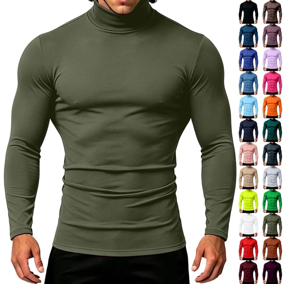 Hvogkswy Compression Shirt Men, Turtleneck Dry Workout Base Layer Undershirt Thin Stretchy Slim Comfy Long Sleeve Tops