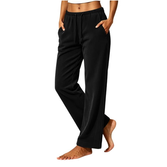Hvogkswy Corduroy Pants Women, Fall Winter Loose Straight Leg Pants Drawstring Elastic High Waist Casual Trousers with Pockets
