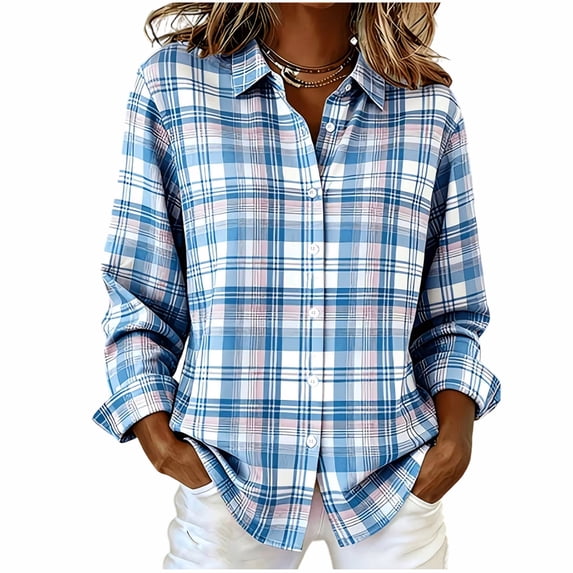 Hvogkswy Cotton Button Down Shirts for Women Trendy Casual Fall Plaid Flannel Shirts Long Sleeves Oversized Shirt S-2XL