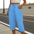 thumbnail image 1 of Hvogkswy Cotton Linen Capri Pants for Women Straight Solid Drawstring Elastic Waist Capris with Pockets Summer Casual Capri Pants, 1 of 7