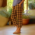 thumbnail image 1 of Hvogkswy Cotton Pants for Women Fashion Plaid Print Loose Casual Pants High Waist Straight Leg Ankle-Length Pants with Pockets, 1 of 5