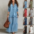thumbnail image 1 of Hvogkswy Denim Dress for Women Long Sleeve Lapel Button Down Flowy Long Dress Loose Bohemian Denim Shirt Maxi Dresses with Ruffle Hem, 1 of 5