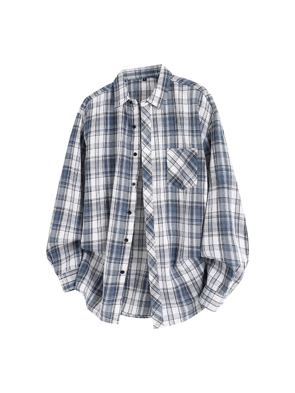 Flannel Shirt for Men Lightweight Fall Plaid Shirts Long Sleeve Button Down Collared Casual Shirts with Pocket