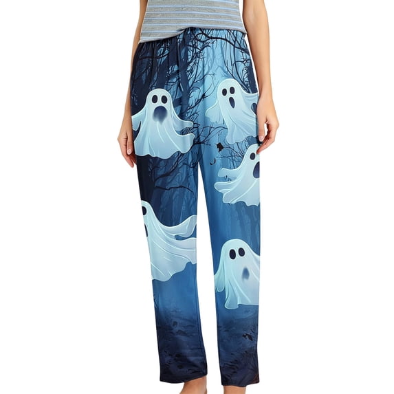 Hvogkswy Halloween Pajama Pants for Women Loose Straight Wide Leg Sleep Pants Cute Pumpkin Graphic Pajama Bottoms S-5XL