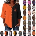 thumbnail image 1 of Hvogkswy Halloween Shirts for Women Button Print 3/4 Sleeve Henley Shirts Loose Comfy Holiday Party Casual Shirt, Gifts for Women, 1 of 5