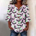 thumbnail image 1 of Hvogkswy Halloween Shirts for Women Button Print 3/4 Sleeve Henley Shirts Loose Comfy Holiday Party Casual Shirt, Gifts for Women, 1 of 7