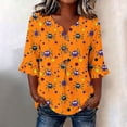 thumbnail image 1 of Hvogkswy Halloween Shirts for Women Button Print 3/4 Sleeve Henley Shirts Loose Comfy Holiday Party Casual Shirt, Gifts for Women, 1 of 7