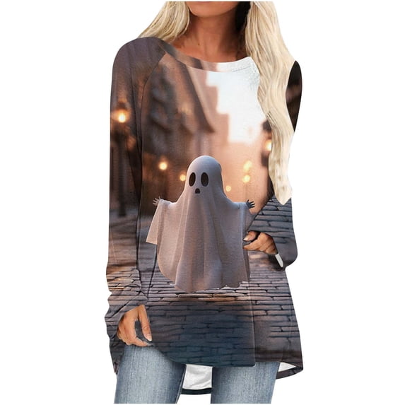 Hvogkswy Halloween Shirts for Women Long Sleeve Crewneck Printed Tee Holiday Graphic Tops for 2026