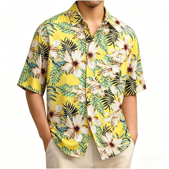 Hvogkswy Hawaiian Shirt for Men Trendy Print Short Sleeve Lapel Shirts Loose Casual Beach Vaction Button Up Shirt, Gifts for Men