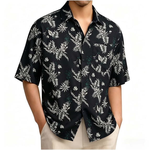 Hvogkswy Hawaiian Shirt for Men Trendy Print Short Sleeve Lapel Shirts Loose Casual Beach Vaction Button Up Shirt, Gifts for Men