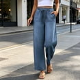 thumbnail image 1 of Hvogkswy Jeans for Women Solid Loose Pull On Classic Distressed Work Casual Jeans Elastic High Waisted Wide Leg Jeans with Pockets, 1 of 8