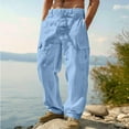 thumbnail image 1 of Hvogkswy Linen Pants Men Drawstring Elastic Waist Cargo Pants with Multiple Pockets Loose Comfy Outdoor Hiking Vacation Summer Casual Pants, 1 of 6