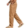 thumbnail image 1 of Hvogkswy Linen Pants Men, Solid Drawstring Elastic High Waist Casual Long Pants with Pockets Thin Breathable Home Vacation Linen Pants, 1 of 7