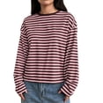 thumbnail image 1 of Hvogkswy Long Sleeve Shirts for Women Trendy Crewneck Cropped Striped T Shirt Loose Casual Pullover Blouses, 1 of 7