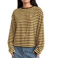 thumbnail image 1 of Hvogkswy Long Sleeve Shirts for Women Trendy Crewneck Cropped Striped T Shirt Loose Casual Pullover Blouses, 1 of 7