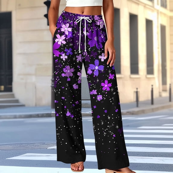 Hvogkswy Lounge Pants for Women Drawstring High Waist Loose Wide Leg Pants Soft Comfy Daily Casual Home Pants with Pockets