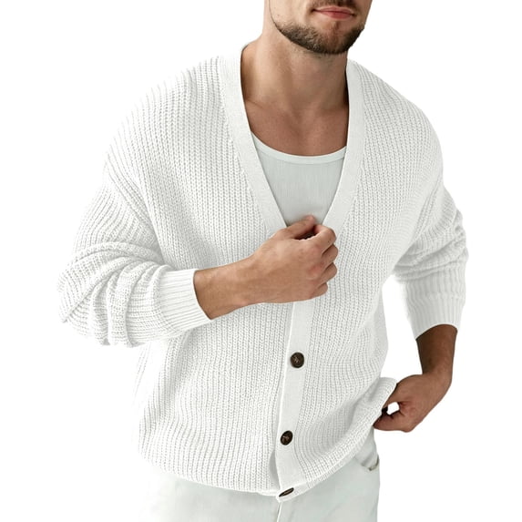 Hvogkswy Mens Cardigan Sweater Solid Long Sleeve V-Neck Casual Thermal Sweater Soft Comfy Button Down Knit Cardigan