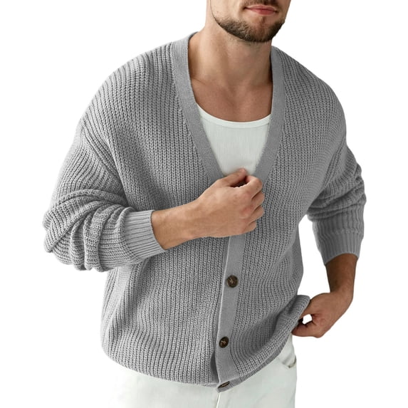 Hvogkswy Mens Cardigan Sweater Solid Long Sleeve V-Neck Casual Thermal Sweater Soft Comfy Button Down Knit Cardigan