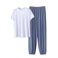 thumbnail image 1 of Hvogkswy Mens Casual Lounge Pajamas Set Solid Short Sleeve Crewneck Sleepwear Long Pajama Pants Soft Comfy Pjs Sets for Big&Tall Men, 1 of 5