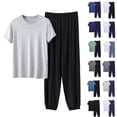 thumbnail image 1 of Hvogkswy Mens Casual Lounge Pajamas Set Solid Short Sleeve Crewneck Sleepwear Long Pajama Pants Soft Comfy Pjs Sets for Big&Tall Men, 1 of 5