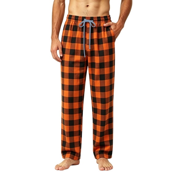 Hvogkswy Mens Pajama Pants Drawstring Elastic Waist Plaid Wide Leg Lounge Pants Soft Comfy Pajama Bottoms with Pockets