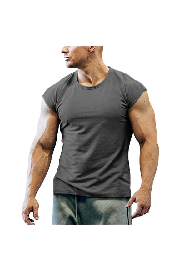 Mens T-Shirts Solid Color Crew Neck 1/4 Sleeve Muscle T-Shirt Lightweight Fast-Drying Workout Running Summer Casual Big&Tall Tank Top