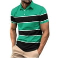 thumbnail image 1 of Hvogkswy Mens T-shirts Striped Print Short Sleeve Lapel Neck Button Half Shirts Comfortable Breathable Daily Streetwear Summer Casual Tops, 1 of 4