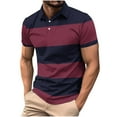thumbnail image 1 of Hvogkswy Mens T-shirts Striped Print Short Sleeve Lapel Neck Button Half Shirts Comfortable Breathable Daily Streetwear Summer Casual Tops, 1 of 4