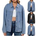 thumbnail image 1 of Hvogkswy Oversized Jean Jacket Women Long Sleeve Button Collared Denim Jackets Comfortable Lightweight Jean Jacket Coat with Pockets, 1 of 7
