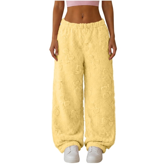 Hvogkswy Pajama Pants Women Comfy Solid Christmas Pajama Bottoms Winter Warm Fleece Fuzzy Sleep Pants S-2XL