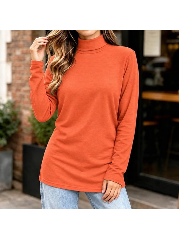 Plus Size Long Sleeve Shirts for Women Fall Casual Turtleneck Top Soft Stretch Solid Color Basic Top