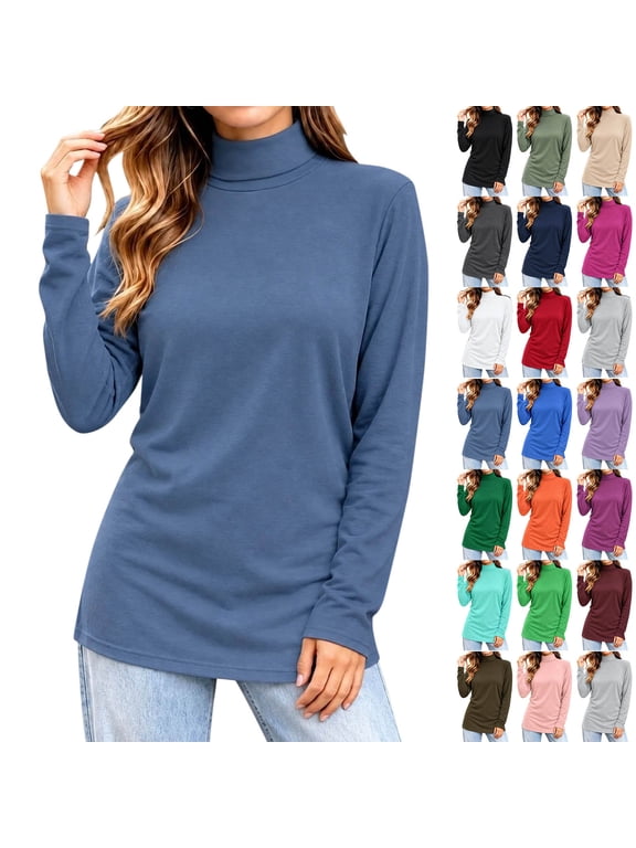 Plus Size Long Sleeve Shirts for Women Fall Casual Turtleneck Top Soft Stretch Solid Color Basic Top
