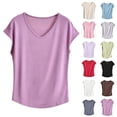 thumbnail image 1 of Hvogkswy Plus Size Pajamas for Women Solid V Neck Short Sleeve Sleepwear T-Shirt Thin Breathable Loose Casual Home Tops, 1 of 5