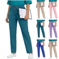 thumbnail image 1 of Hvogkswy Scrub Pants Womens Solid Drawstring Elastic Waist Straight Leg Pants with Pockets Soft Comfy Lightweight Scrub Pants, 1 of 9