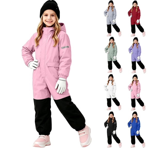 Hvogkswy Snow Suit for Kids Winter Windproof Thick Warm One Piece Snowsuits Outdoor Trendy Snowboard Snow Suits 4-13 Years
