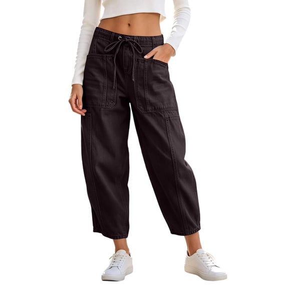 Hvogkswy Straight Leg Jeans for Women Fashion Drawstring Low Rise Jeans Comfy Stretchy Washed Denim Pants with Pockets