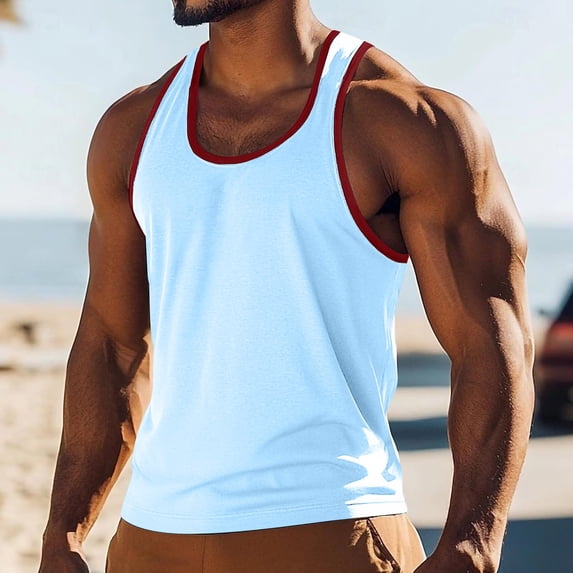 Hvogkswy Tank Tops Men, Color Panel Sleeveless Crew Neck Muscle Shirts Outdoor Workout Running Summer Sports Tank Tops