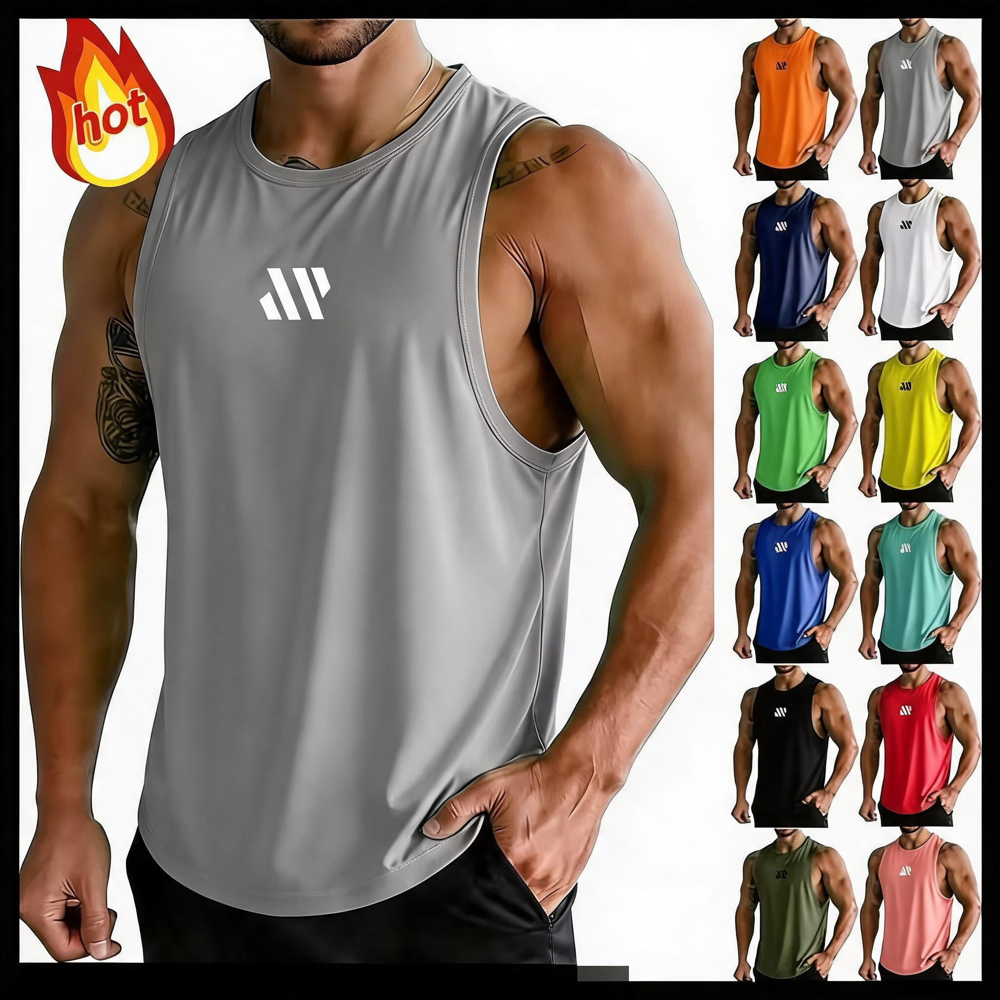 Hvogkswy Tank Tops Men, Solid Color Crew Neck Sleeveless T-Shirts Loose Breathable Outdoor Workout Running Summer Muscle Tank Tops, Sizes M-4XL