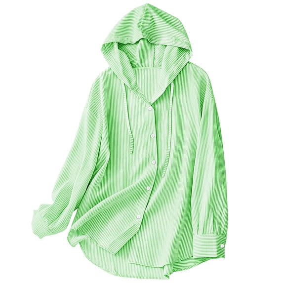 Hvogkswy UPF 50+ Sun Protection Shirts for Women Long Sleeve Hooded Linen Button Down Shirts Lightweight Breathable Oversized Summer Sun Shirt